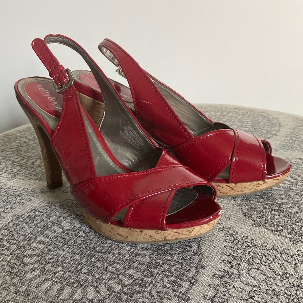 Sling-Back Peep Toe Deep Red Patent Heels